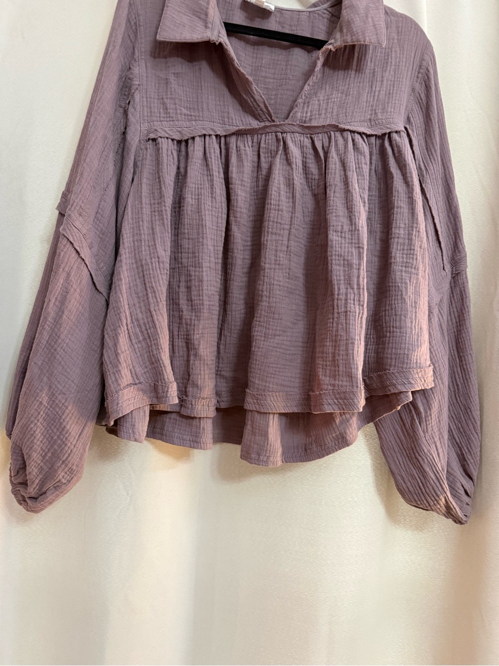 Relaxed Gauze Peasant Blouse in Dusty Mauve